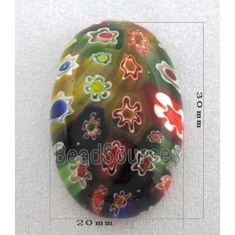 Murano Millefiori Glass Cabochon, oval, multi-flower, flat-back