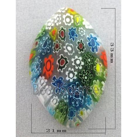 Cabochon, glass bead, Millefiori, multi-flower, flat-back