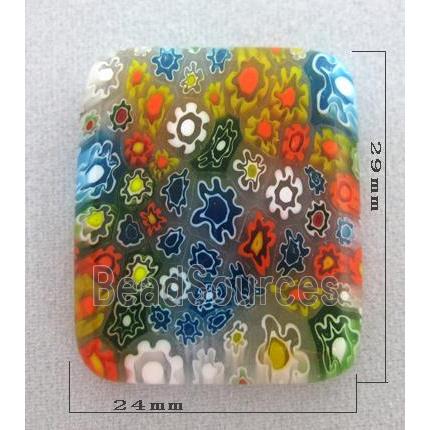 rectangle, Cabochon, Millefiori glass bead, multi-flower, flat-back