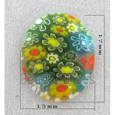 Millefiori Cabochon, glass, multi-flower, oval, flat-back