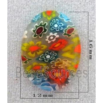 oval Cabochon, Millefiori glass beads, multi-flower, flat-back