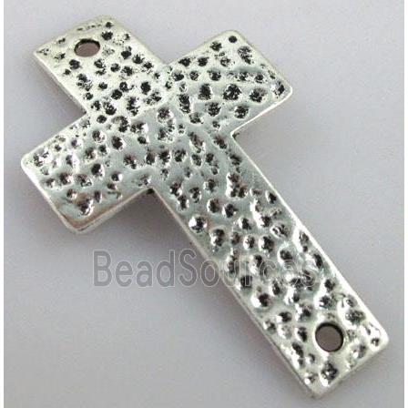 hammered tibetan silver cross connector Non-nickel