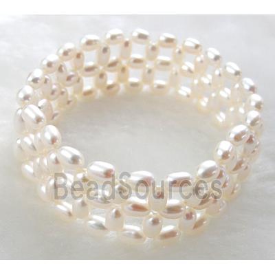 Handcraft Cluster Pearl Bracelet, elastic, white