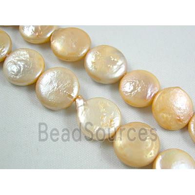 freshwater pearl beads, flat-round, pink