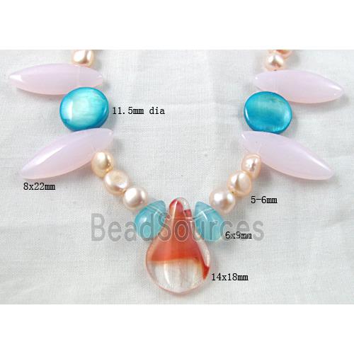 fashion textured Pearl Necklace with glass, shell bead