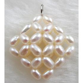 freshwater pearl pendant, cluster, square, handcraft, mixed color