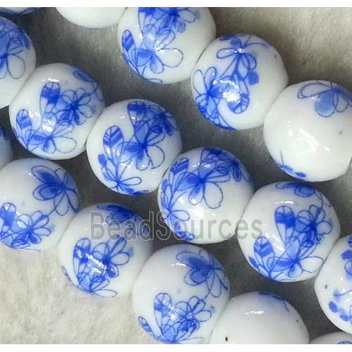 round blue and white porcelain bead