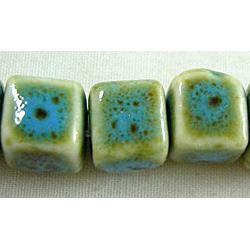 Turquoise Color Oriental Porcelain Charm Cube Beads