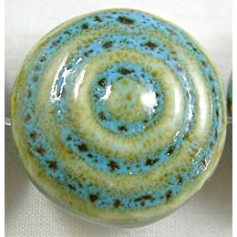 Turquoise Color Oriental Porcelain Flat Round  Beads