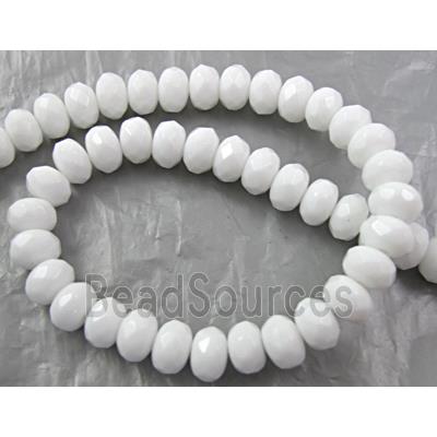 White Porcelain Beads, faceted, flat round