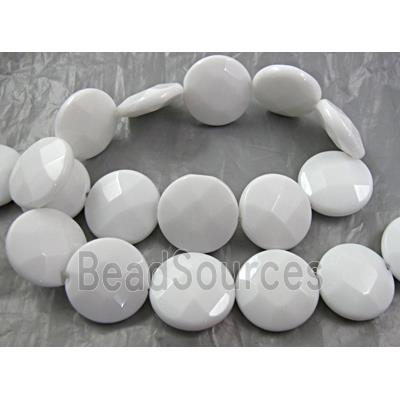 White Porcelain Beads, faceted flat-round