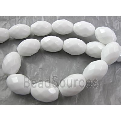 White Porcelain Beads, faceted, rice