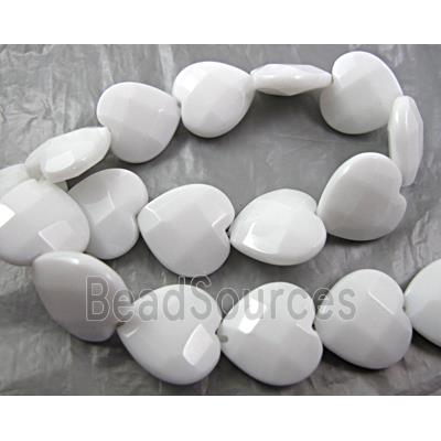 White Porcelain Beads, faceted, heart