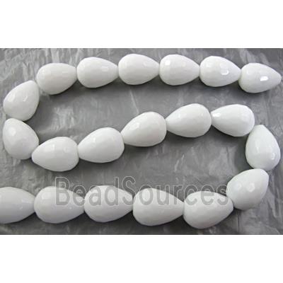 White Porcelain Beads, faceted, drop