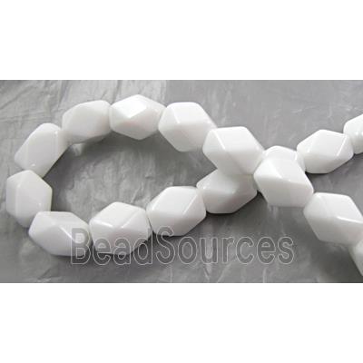 White Porcelain Beads, faceted, erose