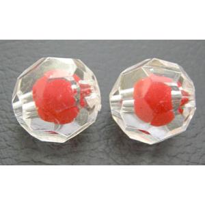 transparent Acrylic Beads, faceted round, red