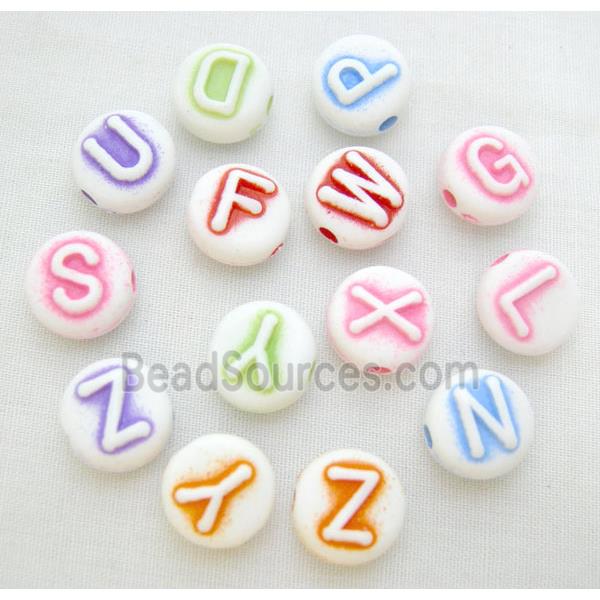 Plastic Beads, mix Alphabet letter, flat round