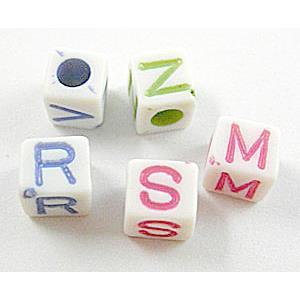 Colorful Plastic Cube Letter Pendant Beads