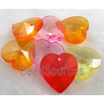 Acrylic beads, transparent, heart, mixed color