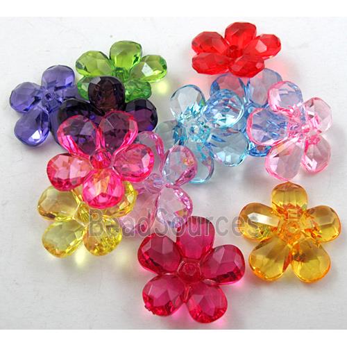 Acrylic beads flower, transparent, faceted, mixed color