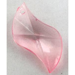 Acrylic pendant, leaf, transparent, pink