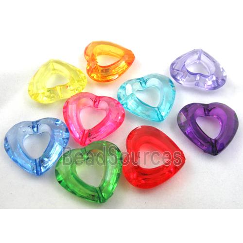 Acrylic bead, heart, transparent, mixed color