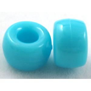 plastic beads, barrel, aqua