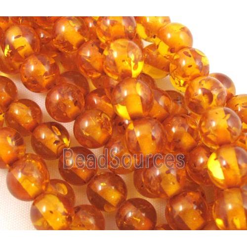 round synthetic Amber beads, golden