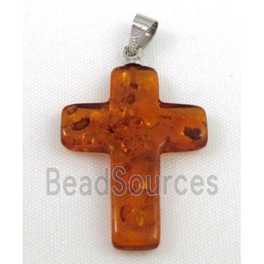 amber pendant, cross, coffee