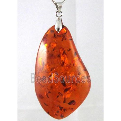 amber pendant, mixed shape, red