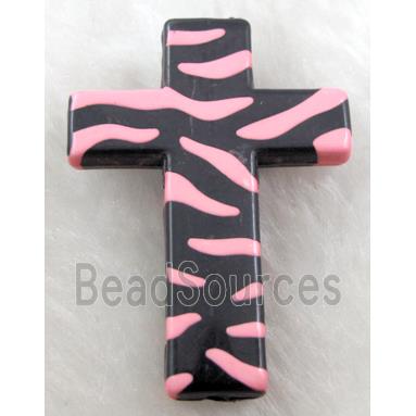 Zebra Resin Cross Beads Pink