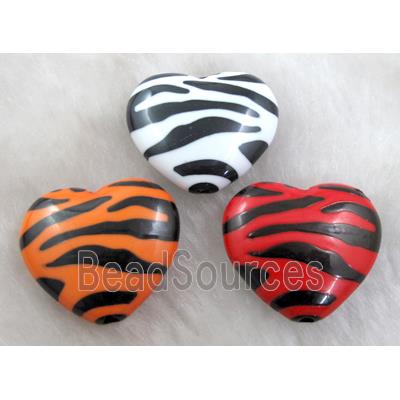 Zebra Resin Heart Beads Mixed