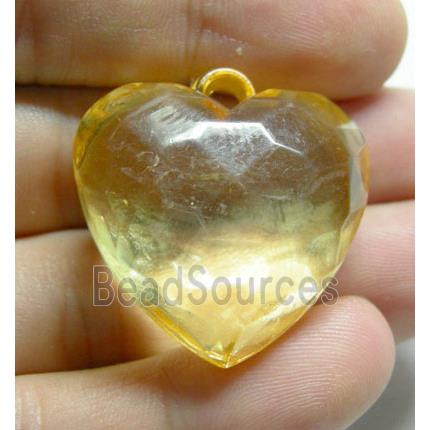 Acrylic Pendant, heart, faceted, transparent, yellow