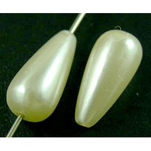 pearlized plastic beads, teardrop, white