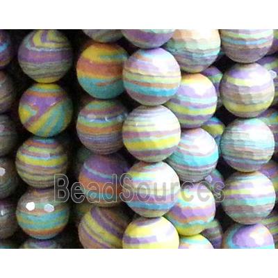 resin & stone bead, faceted round, stripe, colorful