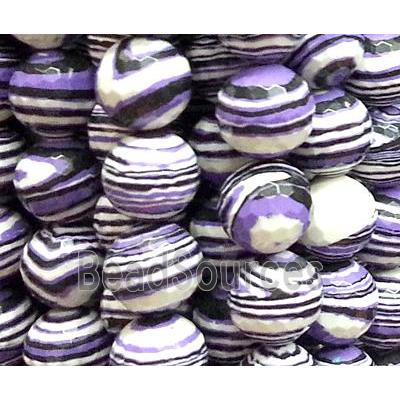 resin & stone bead, faceted round, purple, stripe