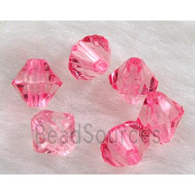 Acrylic beads, transparent, bicone, hot-pink