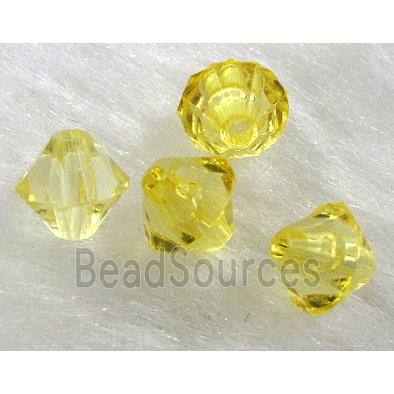 Acrylic beads, transparent, bicone, yellow