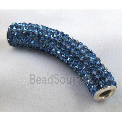 Fimo tube bead pave rhinestone, blue