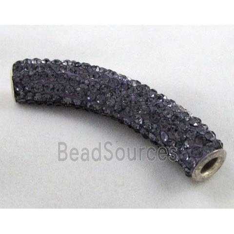 Fimo tube bead pave rhinestone, purple