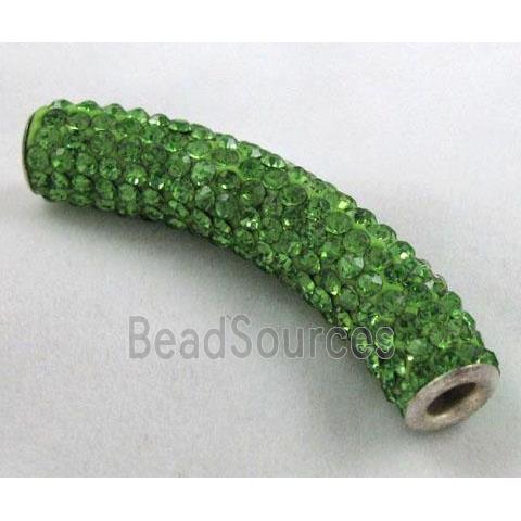 Fimo tube bead pave rhinestone, green