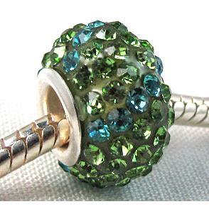 Acrylic Beads Pave Green Rhinestone Rondelle Large Hole