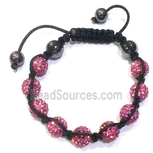 Bracelet, fimo polymer clay beads paved mid-east rhinestone, pink