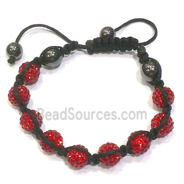 Bracelet, polymer clay beads paved mid-east rhinestone, red