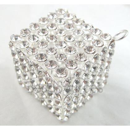 Middle East Rhinestone Pendant for earring, Cube, silver plated