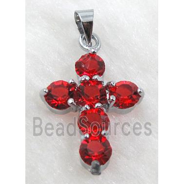 Rhinestone, Cross Pendant, Red