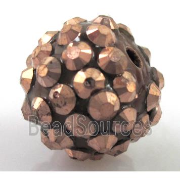 Round crystal rhinestone bead, antique copper plated