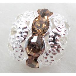 Rhinestone, copper round bead, silver plated, champagne