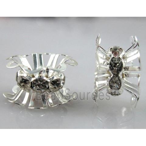 Rondelle Mideast Rhinestone Beads with bead-cap, silver plated