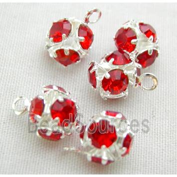 Red Round Ball Middle East Rhinestone Pendant, silver plated